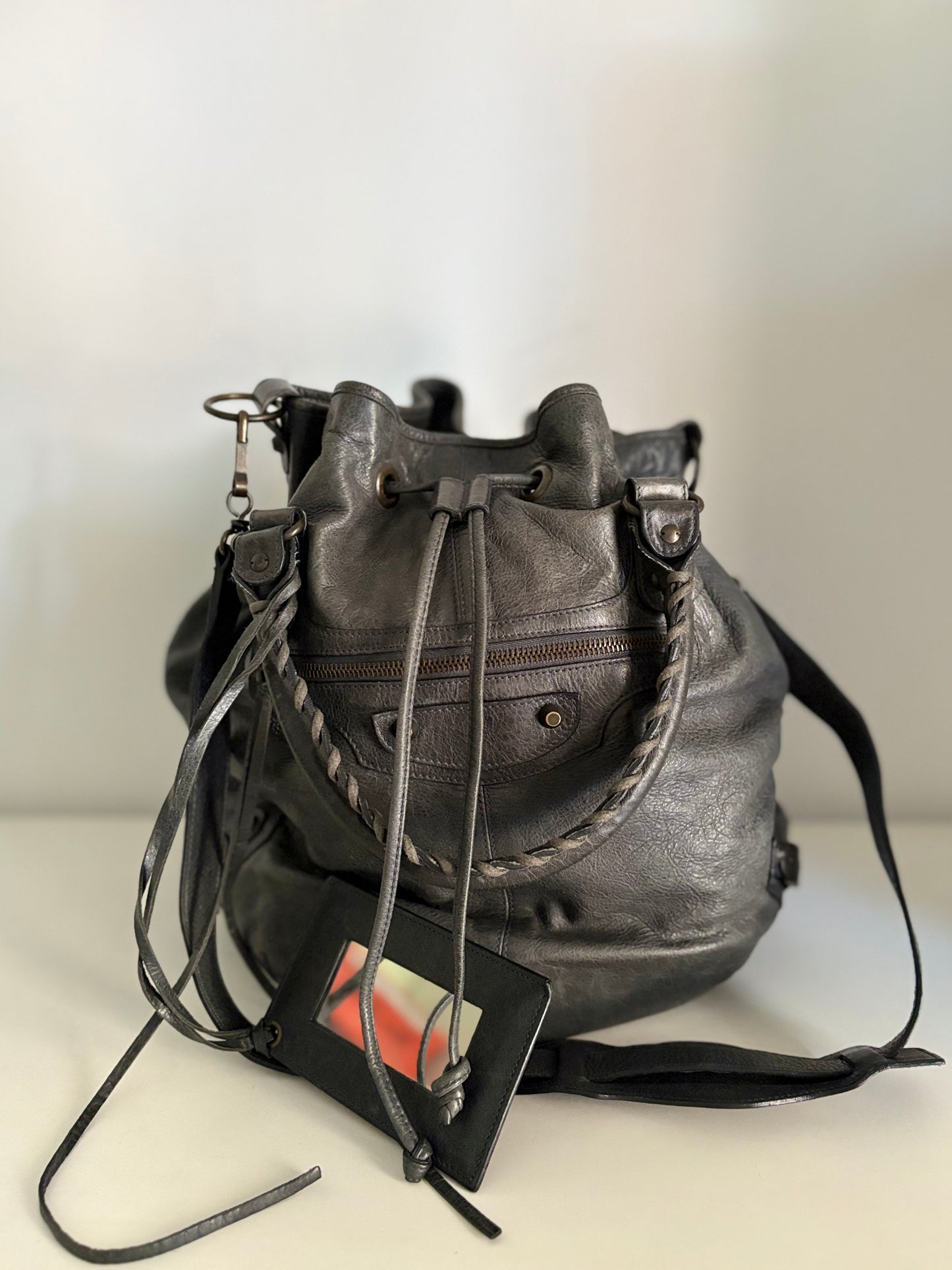 Balenciaga pompon bucket bag