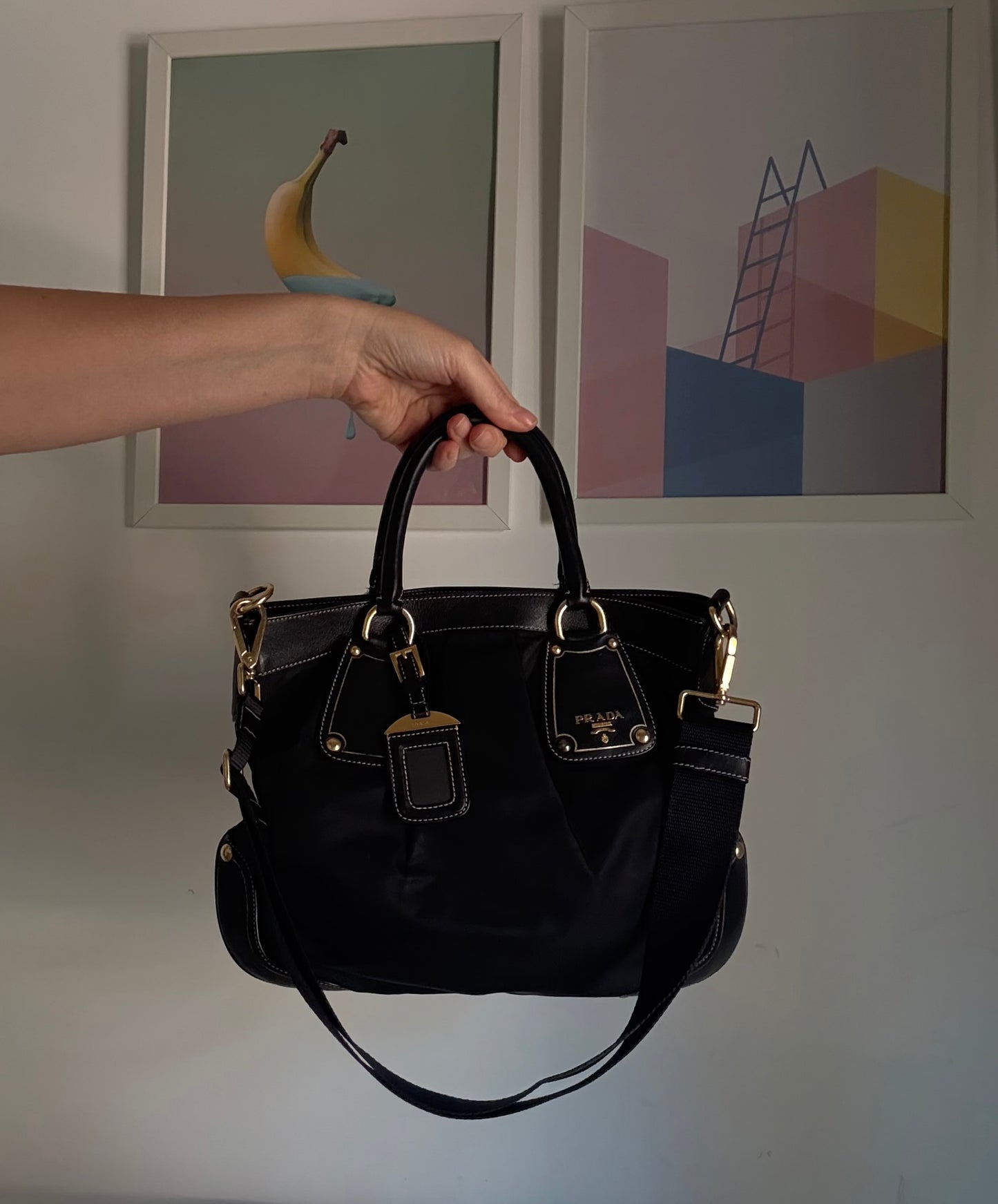 Prada nylon and leather shoulder bag