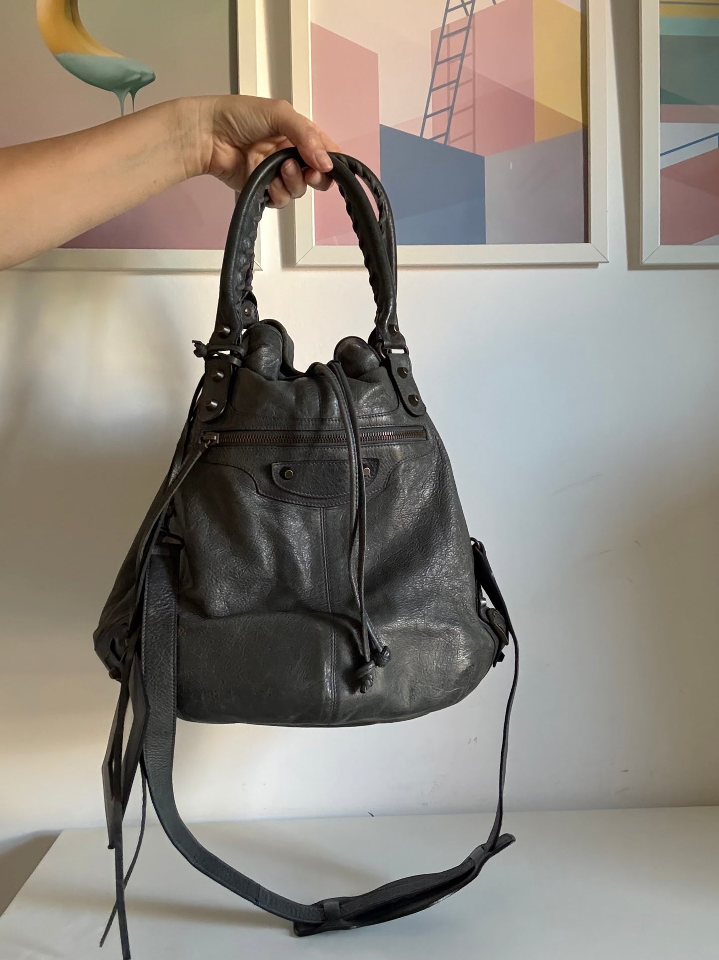 Balenciaga pompon bucket bag