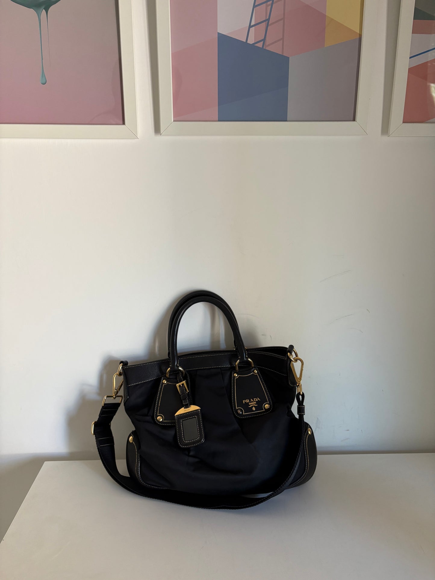 Prada nylon and leather shoulder bag