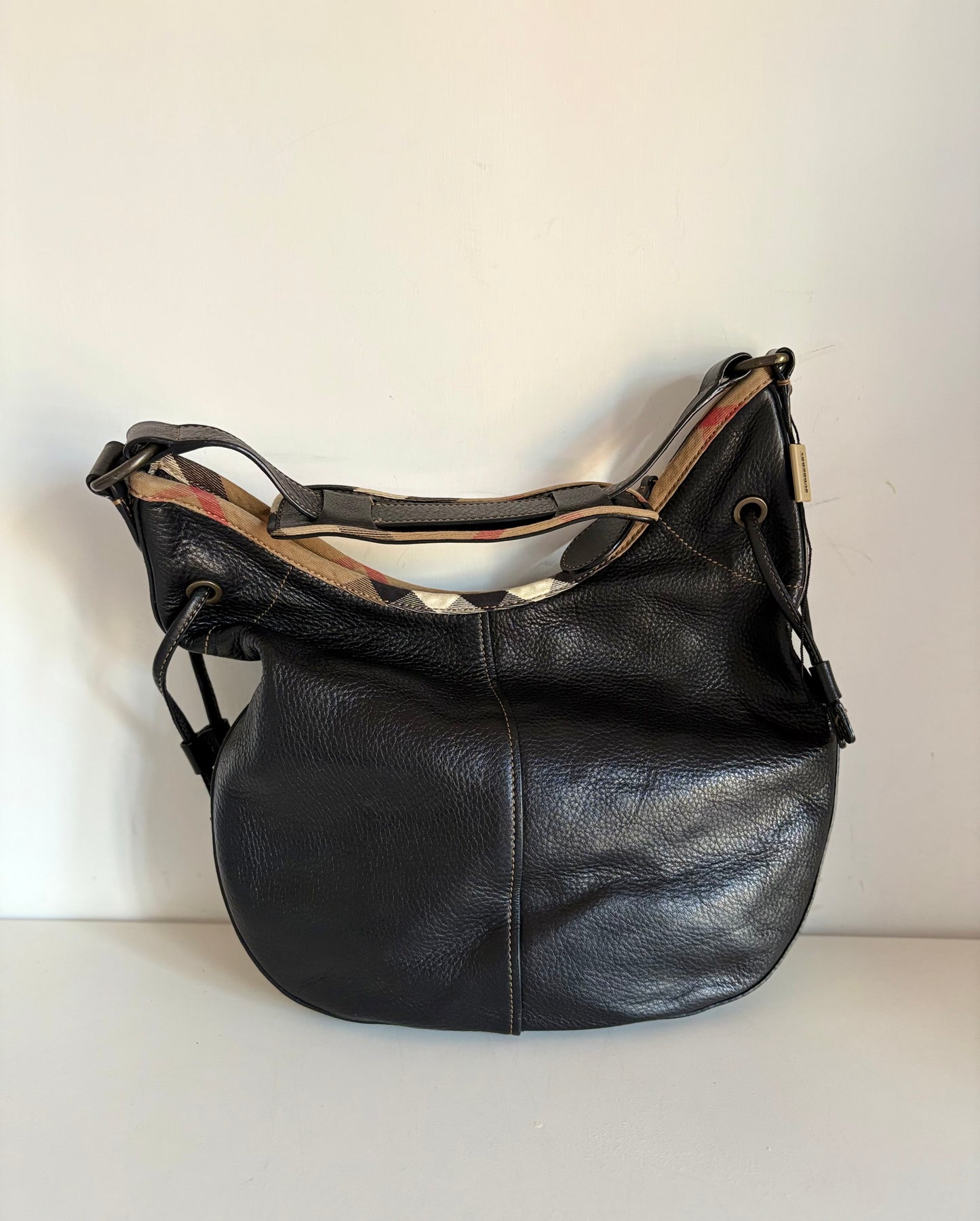 Burberry Black Leather & Check Shoulder Bag