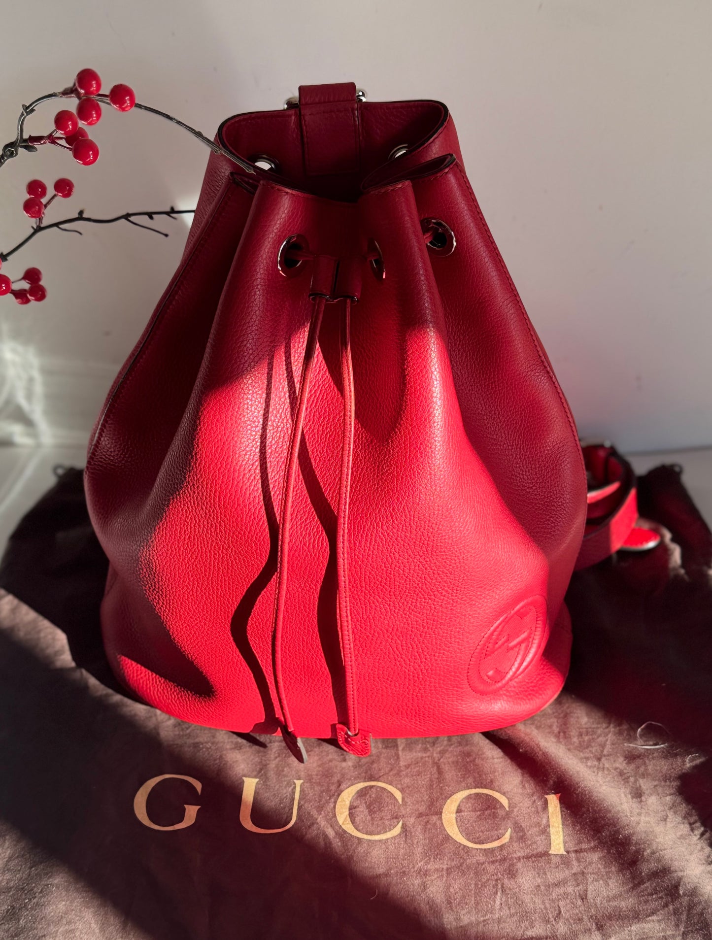 Gucci Soho Drawstring Backpack Red