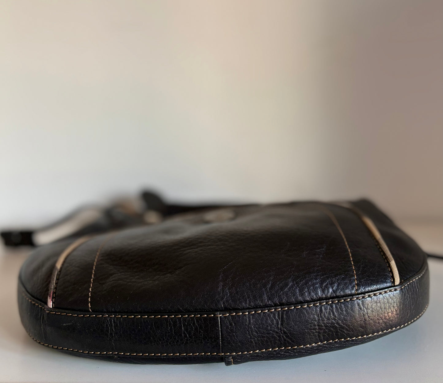 Burberry Black Leather & Check Shoulder Bag
