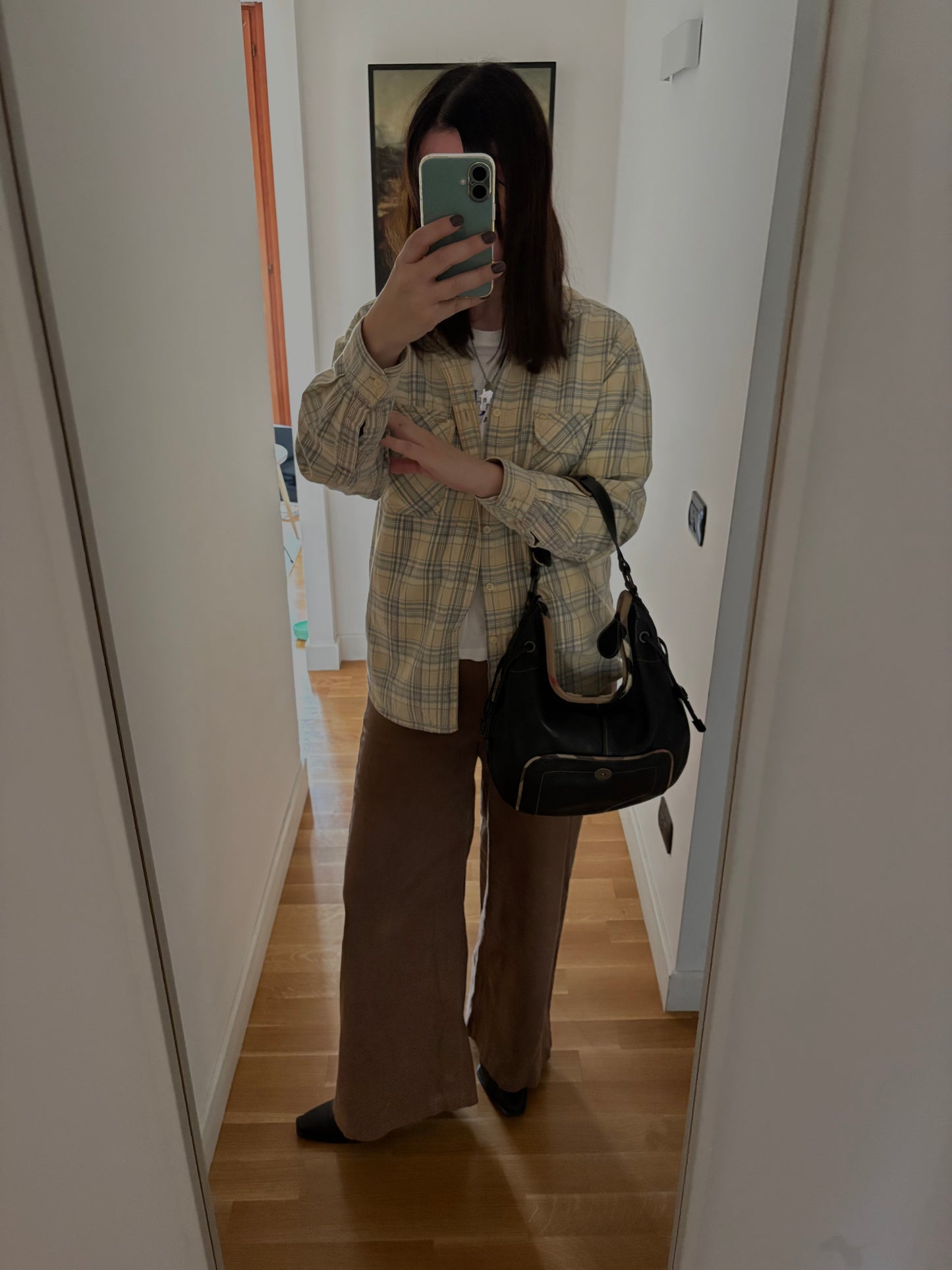 Burberry Black Leather & Check Shoulder Bag