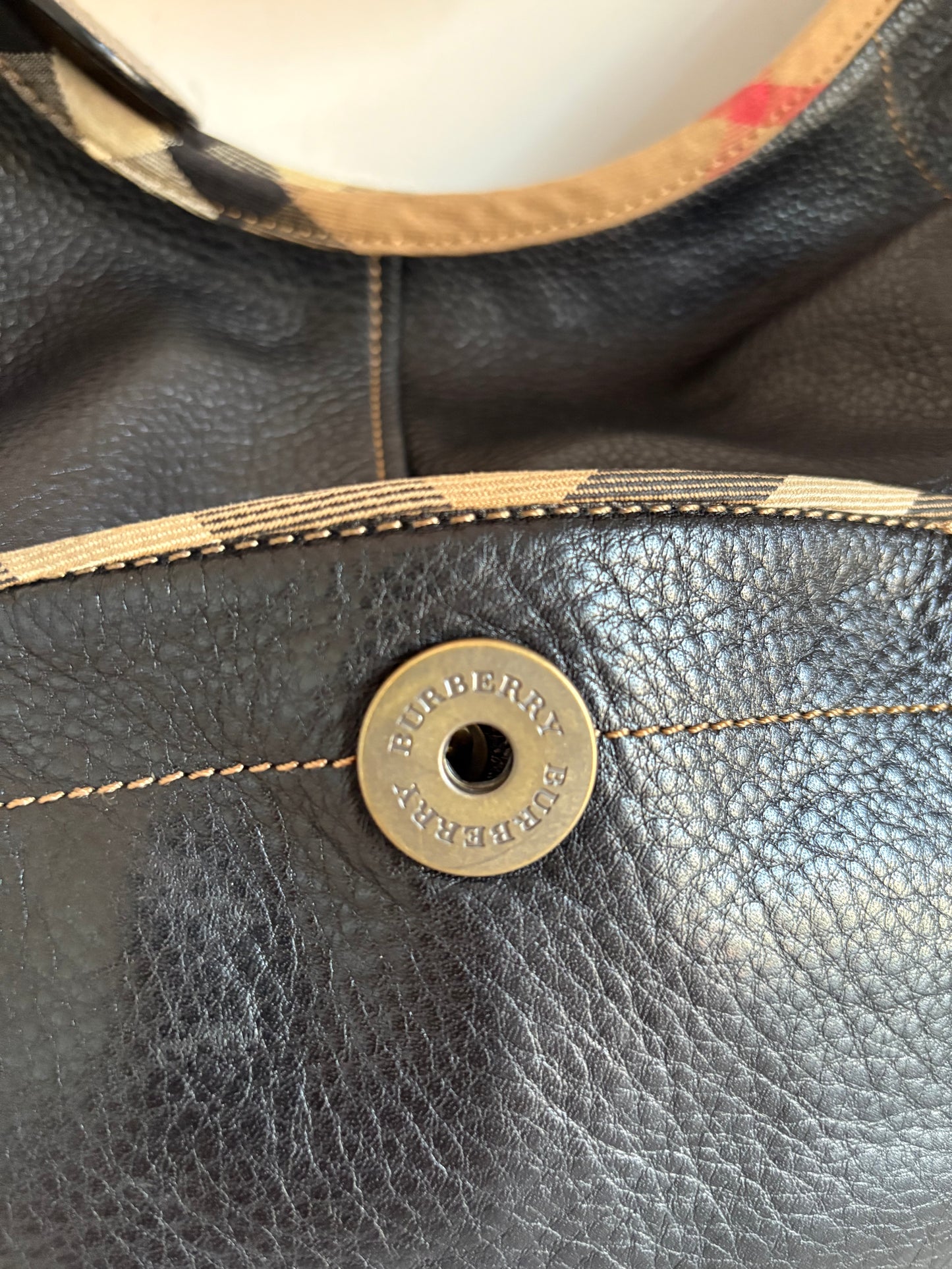 Burberry Black Leather & Check Shoulder Bag