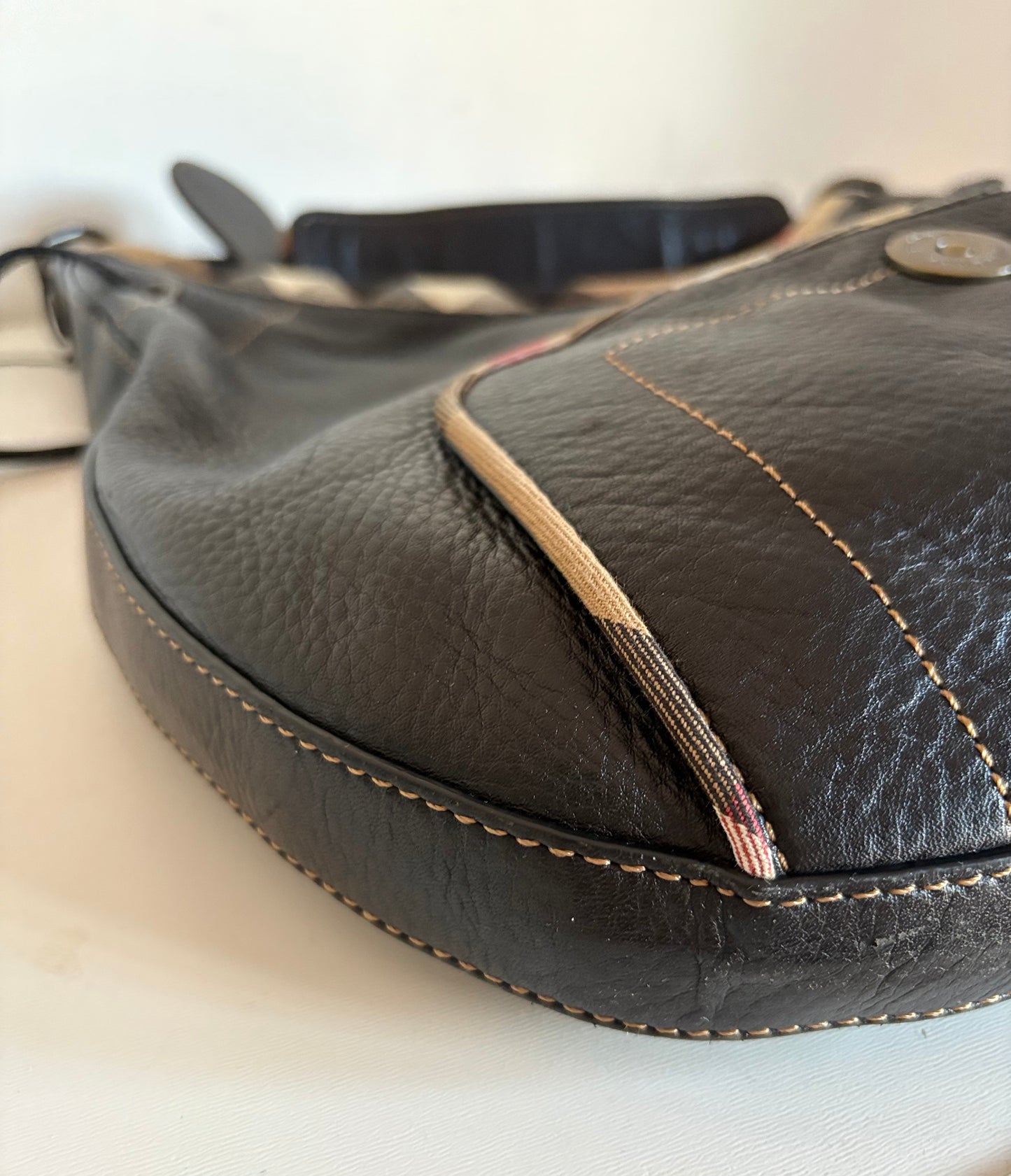 Burberry Black Leather & Check Shoulder Bag