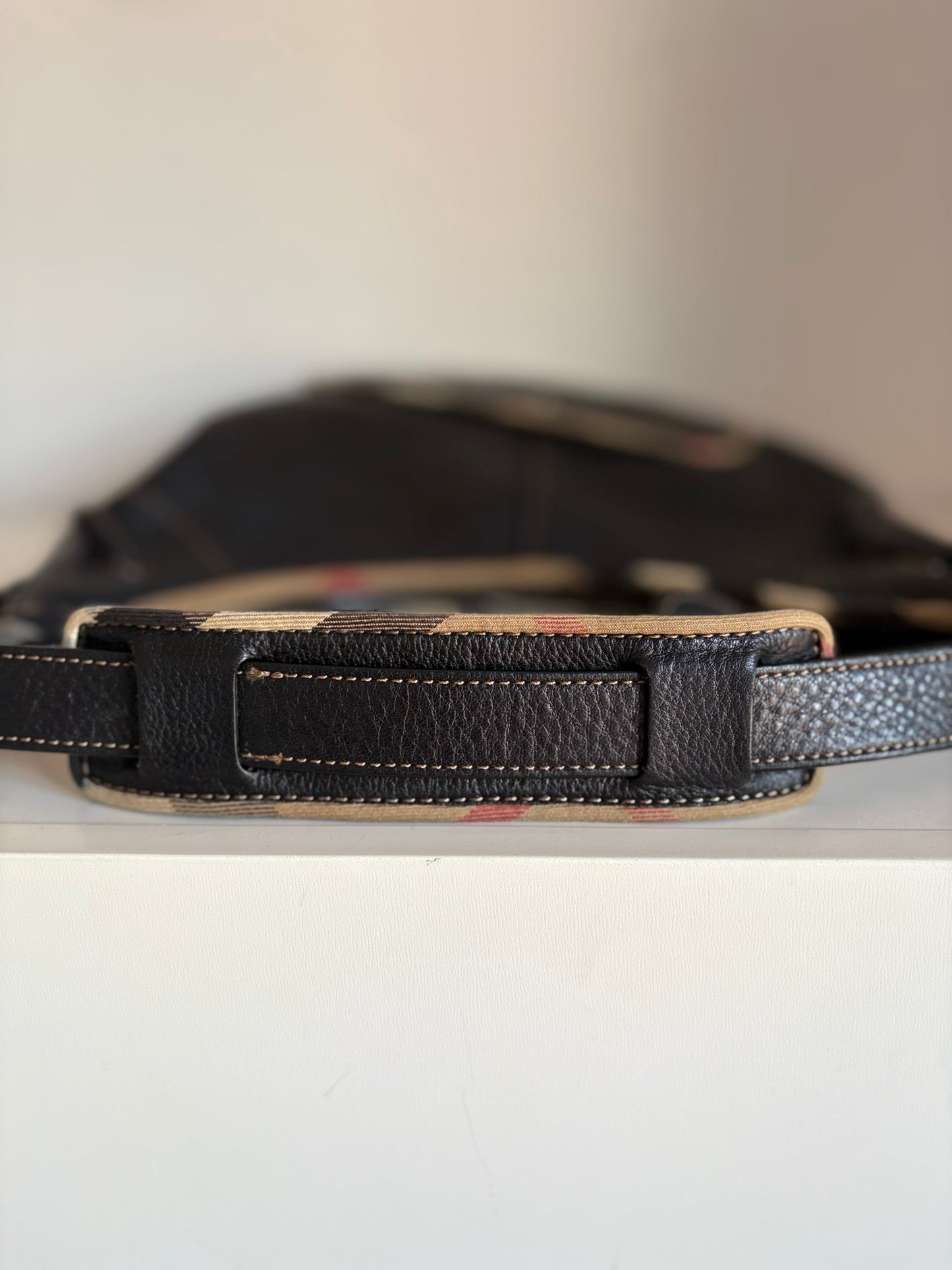 Burberry Black Leather & Check Shoulder Bag