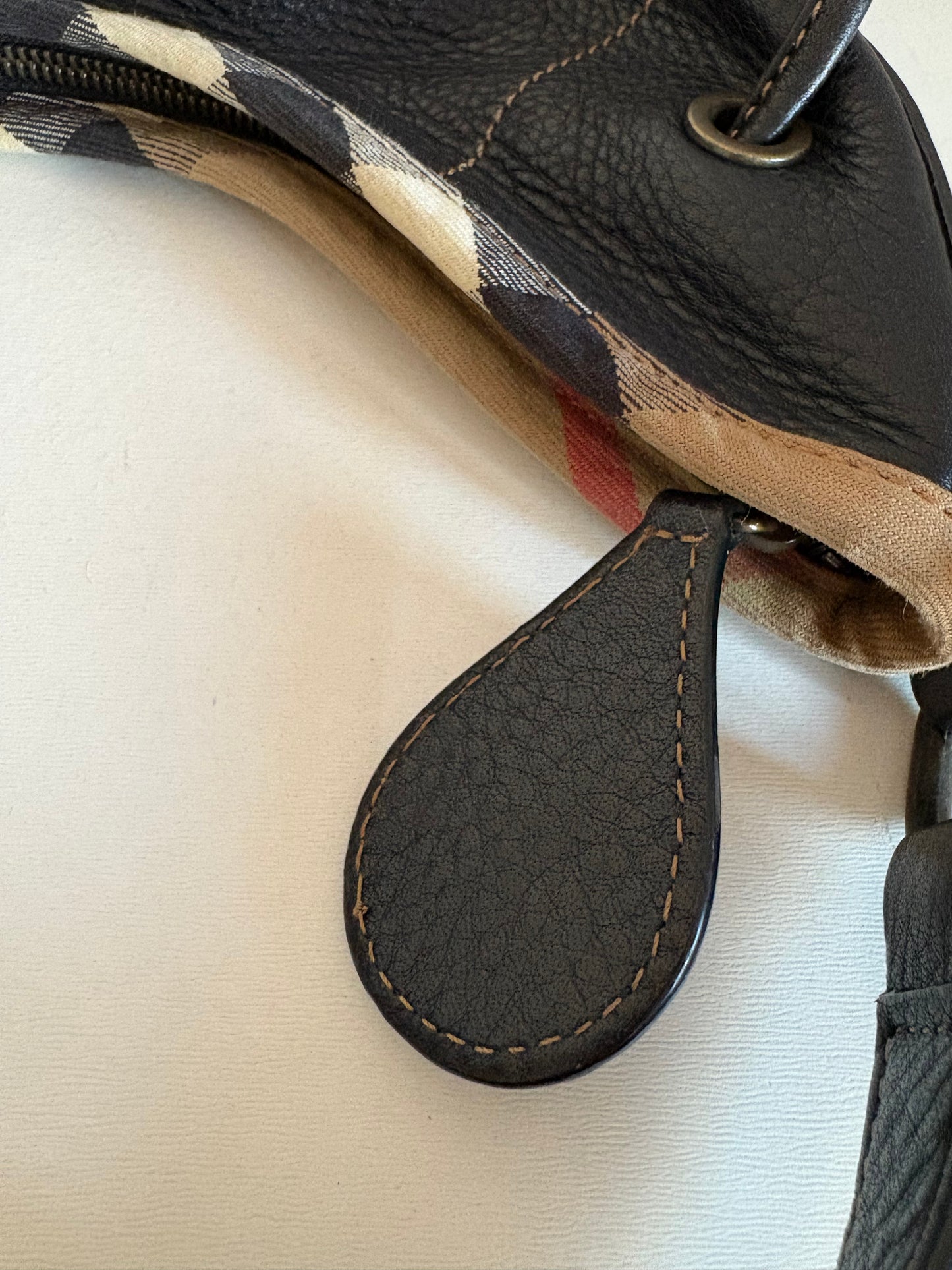 Burberry Black Leather & Check Shoulder Bag