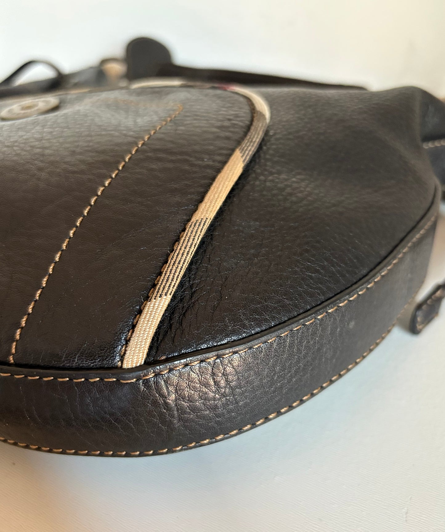 Burberry Black Leather & Check Shoulder Bag