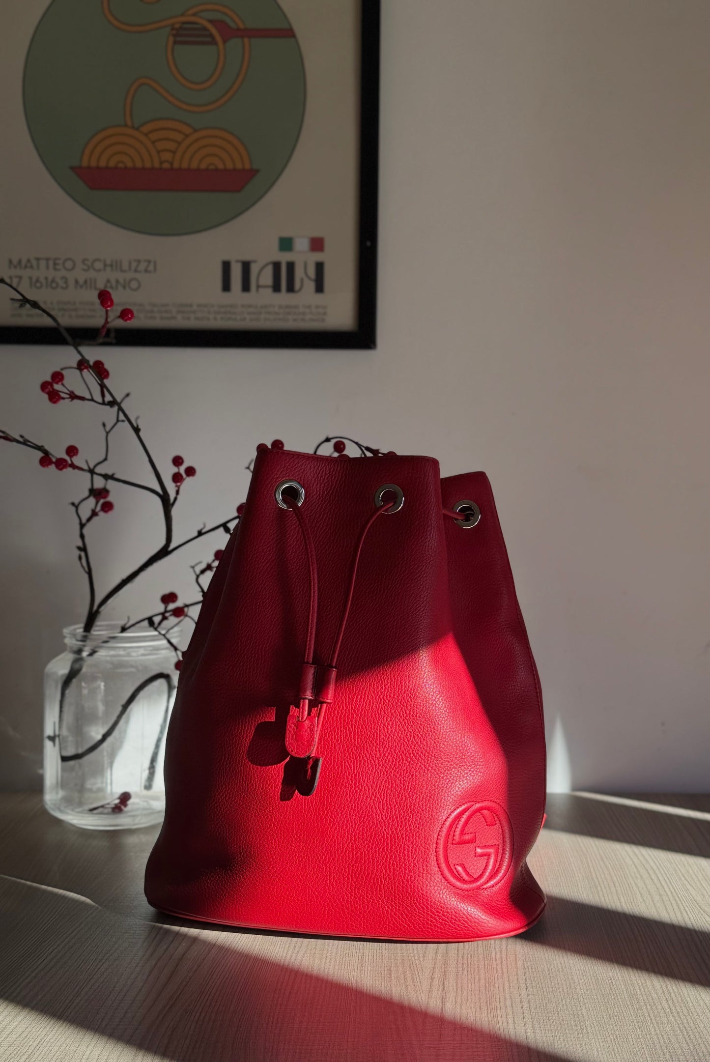 Gucci Soho Drawstring Backpack Red