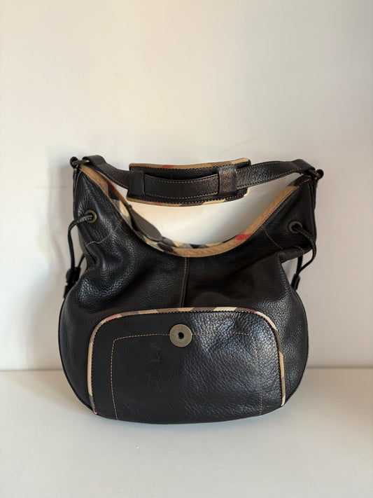 Burberry Black Leather & Check Shoulder Bag