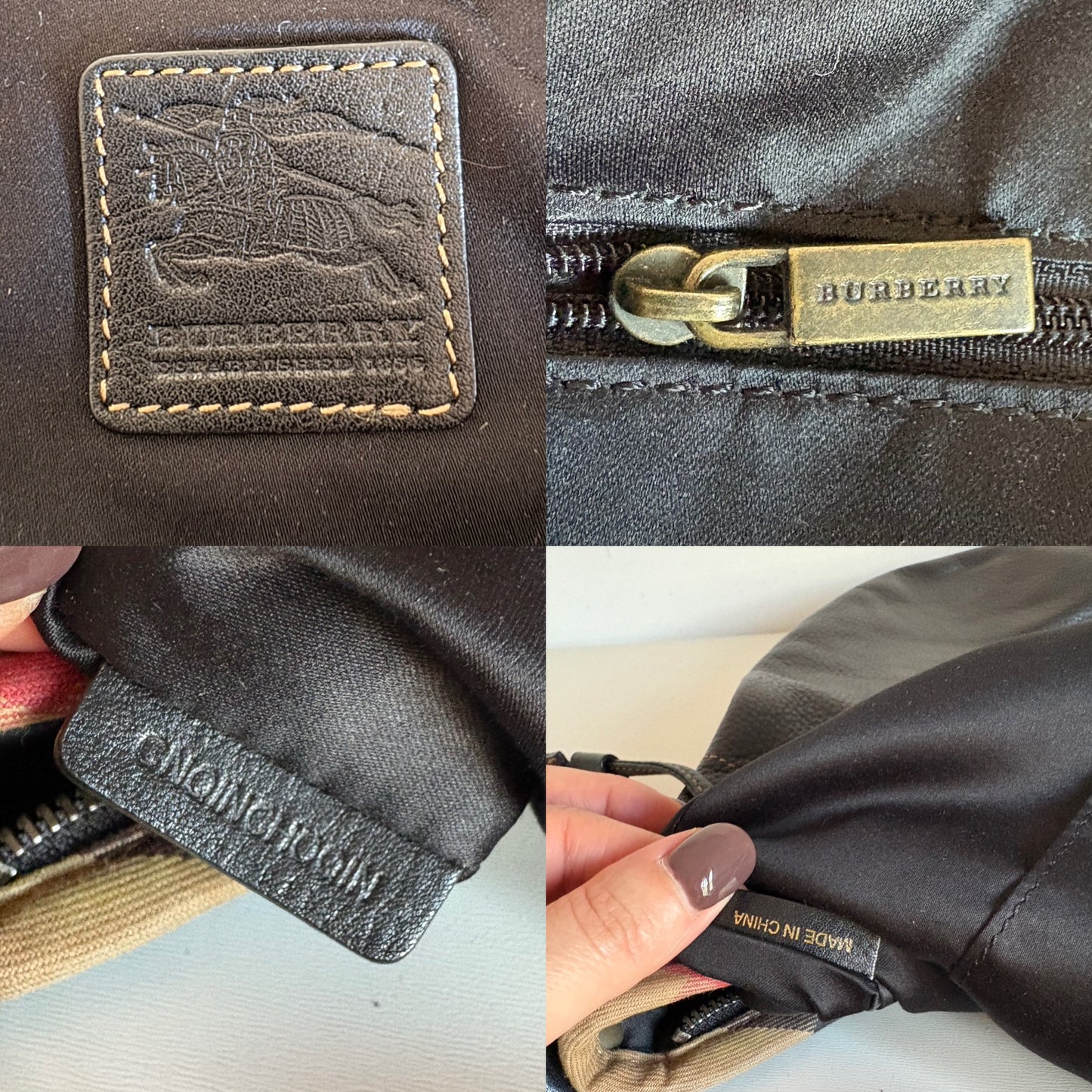 Burberry Black Leather & Check Shoulder Bag
