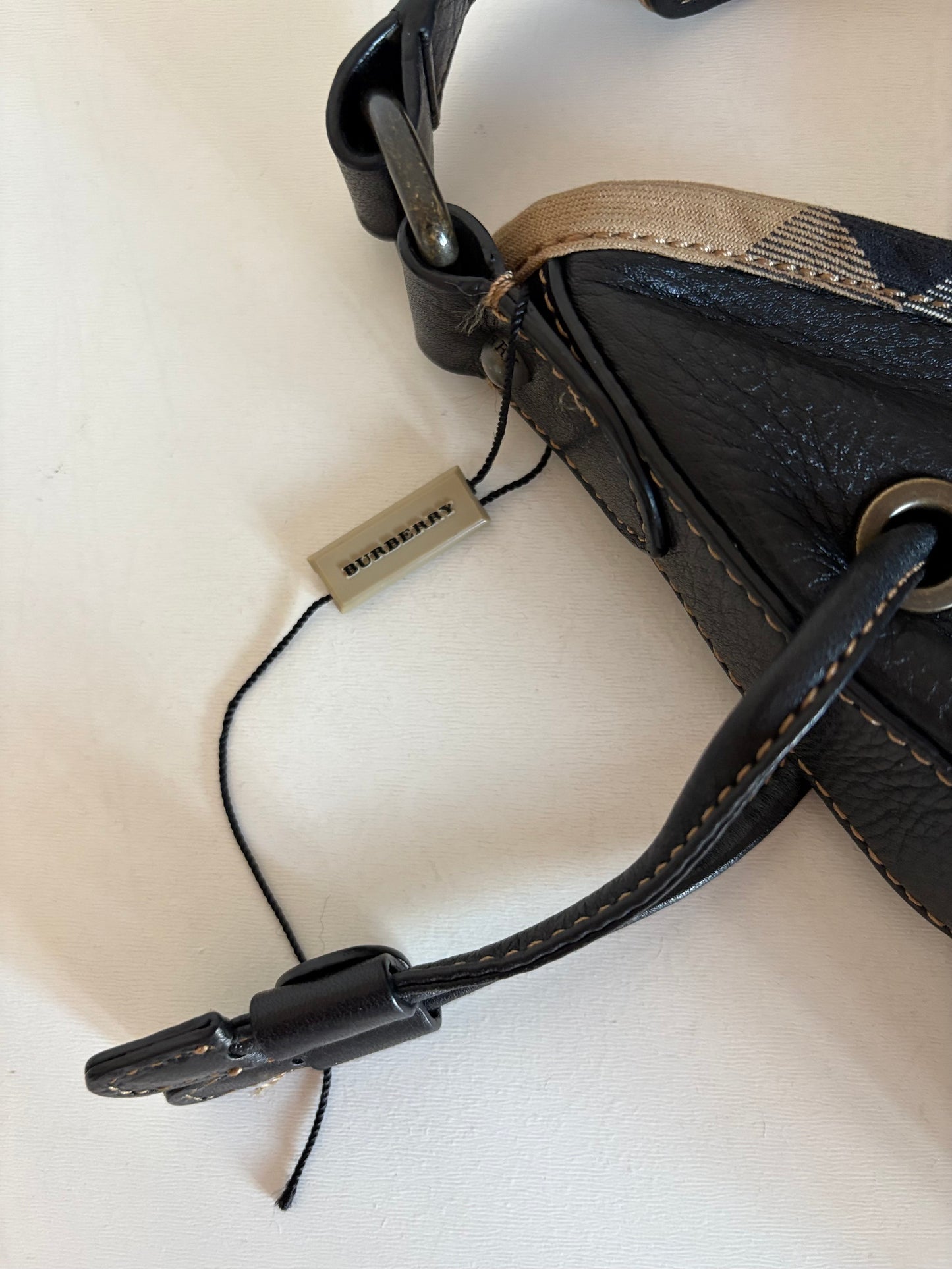 Burberry Black Leather & Check Shoulder Bag