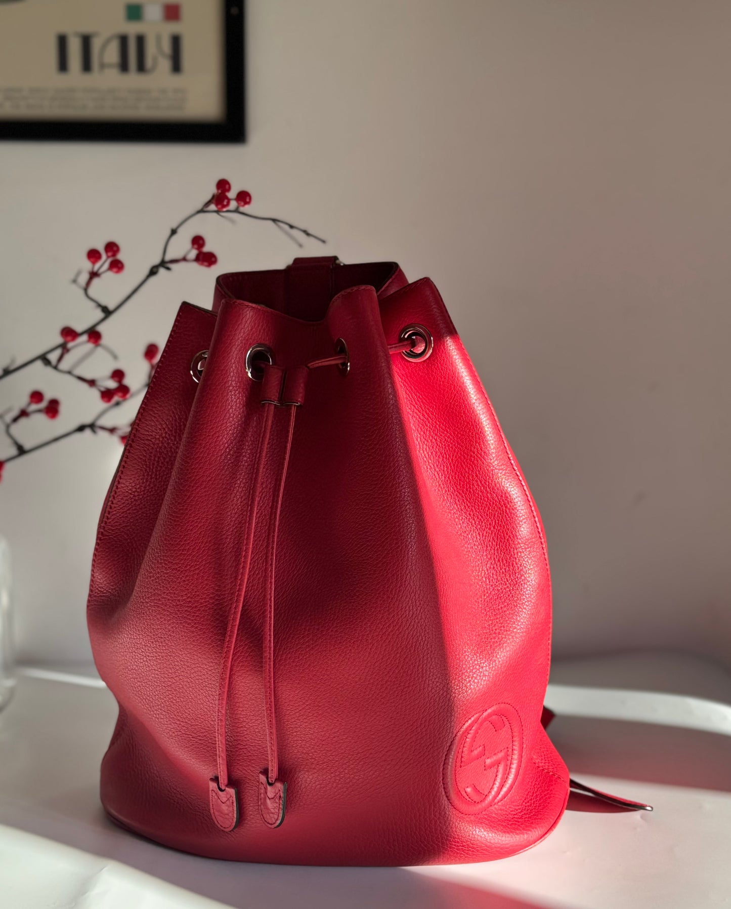 Gucci Soho Drawstring Backpack Red